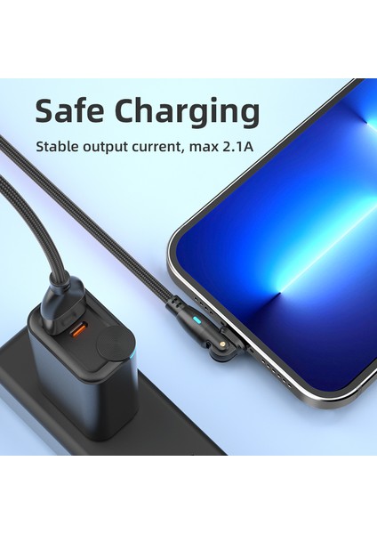 2m 2.1A Şarj Kablosu Usb'den Yıldırıma 180 Derece Döndürülmüş Veri Kablosu LED Göstergeli (Yurt Dışından)
