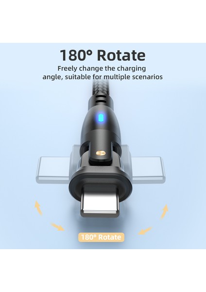 2m 2.1A Şarj Kablosu Usb'den Yıldırıma 180 Derece Döndürülmüş Veri Kablosu LED Göstergeli (Yurt Dışından)