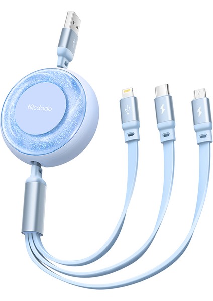 Iphone Android İçin Mdd 3'ü 1 Arada Geri Çekilebilir Şarj Kablosu Lightning Type C Mikro USB (Yurt Dışından)