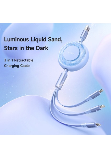 Iphone Android İçin Mdd 3'ü 1 Arada Geri Çekilebilir Şarj Kablosu Lightning Type C Mikro USB (Yurt Dışından)