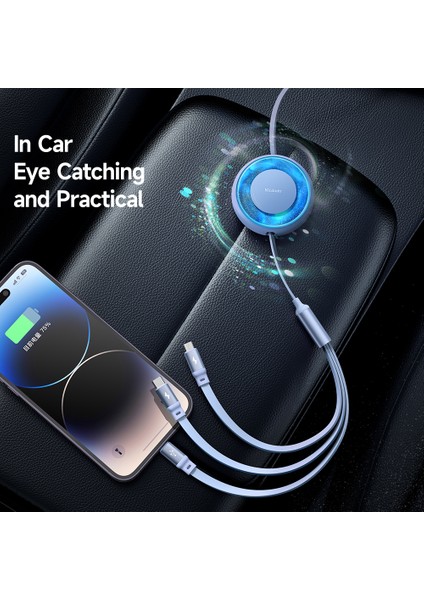 Iphone Android İçin Mdd 3'ü 1 Arada Geri Çekilebilir Şarj Kablosu Lightning Type C Mikro USB (Yurt Dışından)