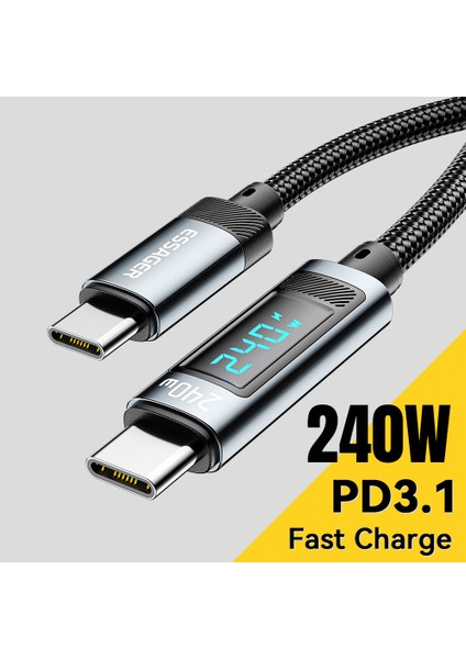 240W Dijital Ekran Hızlı Şarj Veri Kablosu 1m Type C'den Type C'ye Şarj Kablosu (Yurt Dışından)