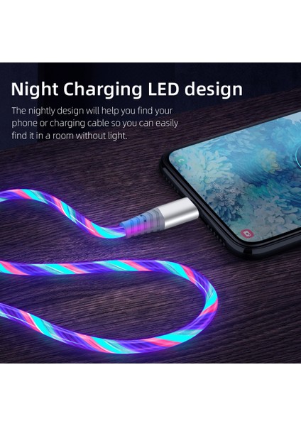 2m Parlayan 3A Hızlı Şarj Kablosu Yüksek Hızlı Akan Streamer Işık LED Veri Aktarımı Mikro USB Kablosu (Yurt Dışından)