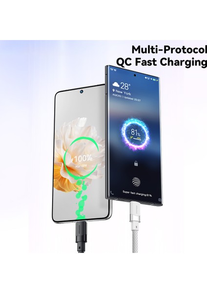 1m 7A Type C USB Şarj Kablosu Manyetik Örgülü Veri Kablosu (Yurt Dışından)