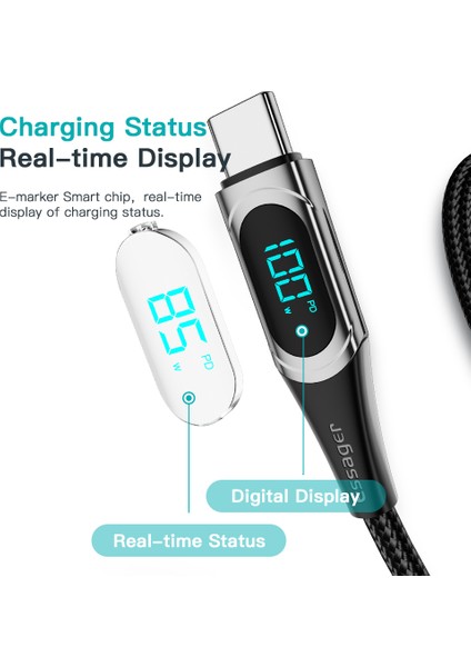 2m USB C Kablosu USB C 100W 5A Dizüstü Akıllı Telefon İçin LED Dijital Ekranlı Qc 3.0 Şarj Kablosu Veri Aktarım Kablosunu (Yurt Dışından) indirimleri