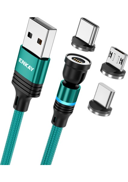 1m Dönüşlü Manyetik Kablo 3A Usb'den Ip'ye Tip C Mikro USB Veri Kablosu LED Işıklı (Yurt Dışından)