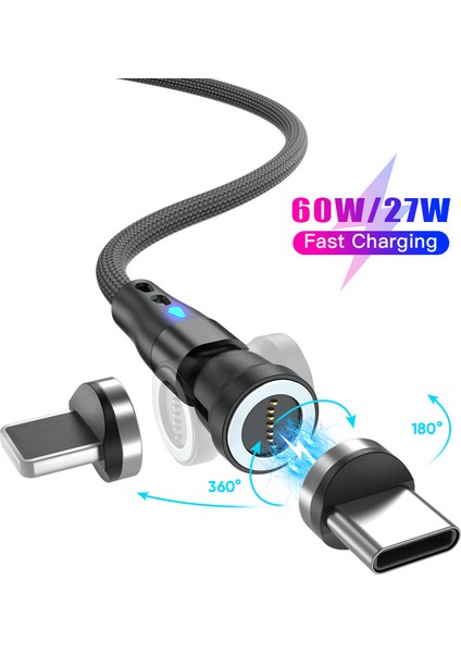 1m Pd 60W Manyetik Şarj Kablosu 2'si 1 Arada Tip C 8 Pim + Tip C Veri Aktarım Kablosu LED Işıklı (Yurt Dışından) indirimleri