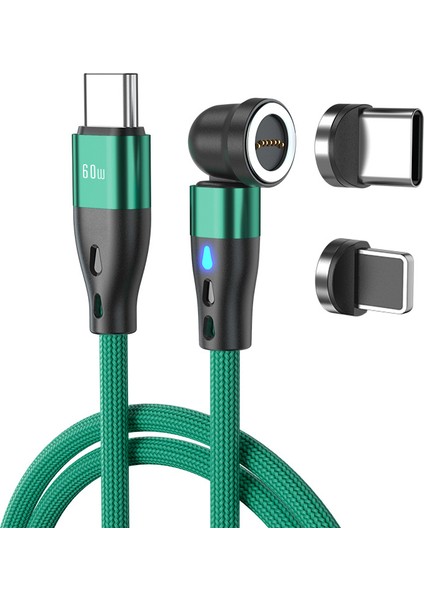 1m Pd 60W Manyetik Şarj Kablosu 2'si 1 Arada Tip C 8 Pim + Tip C Veri Aktarım Kablosu LED Işıklı (Yurt Dışından)