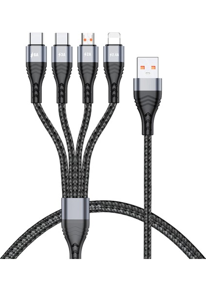 1 2 M 4'ü 1 Arada 66 W Usb'den 8pin+Mikro Usb+Çift Tip C Çok Çıkışlı Hızlı Şarj Şarj Kablosu (Yurt Dışından)