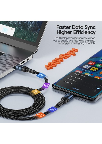 2m Dizüstü Bilgisayar Type C Şarj Kablosu Veri Kablosu 100W 480MBPS Veri Kablosu (Yurt Dışından)