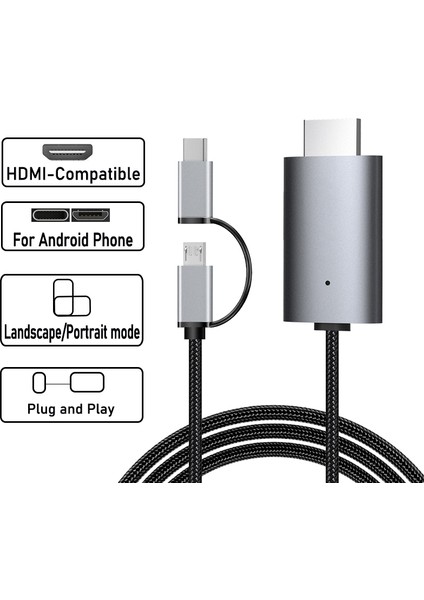 LD39 Mikro USB + Tip C HDMI Uyumlu Kablo Hdtv Tv Dijital Av Adaptör Kablosu 1080 P Android Telefon İçin (Yurt Dışından)