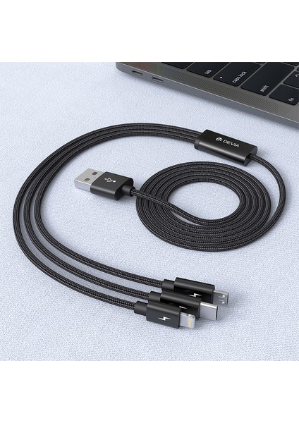 Devıa Gracious Serisi 1 2 M 3'ü 1 Arada Kablo Usb A Ip+Mikro+Tip C 3A Telefon Şarj Kablosu (Yurt Dışından)
