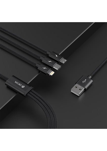 Devıa Gracious Serisi 1 2 M 3'ü 1 Arada Kablo Usb A Ip+Mikro+Tip C 3A Telefon Şarj Kablosu (Yurt Dışından)