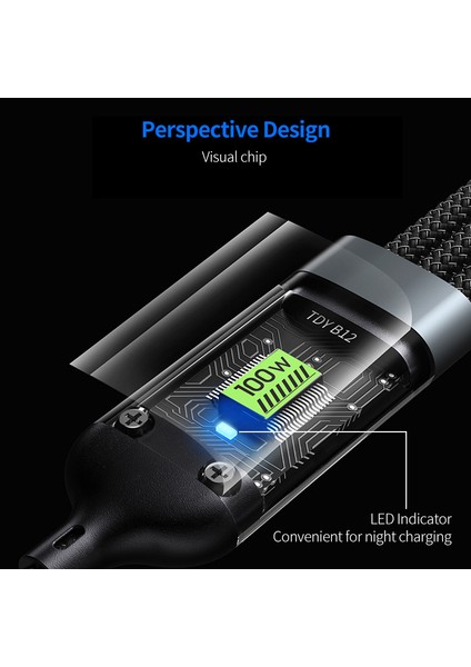1 2 M 3'ü 1 Arada Şarj Kablosu USB A'dan Ip+Type C+Micro USB 5A Gösterge Işıklı Hızlı Şarj Kablosu (Yurt Dışından)