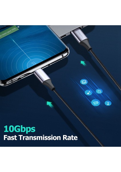 1 M Tip C Kablo Erkek Erkek Kablo Thunderbolt 3.0 Hızlı Veri Iletimi 10 Gbps'ye Kadar Güç Şarj Hattı USB C Cihazları İçin Uyumlu (Yurt Dışından)