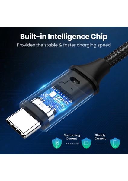 1 M Tip C Kablo Erkek Erkek Kablo Thunderbolt 3.0 Hızlı Veri Iletimi 10 Gbps'ye Kadar Güç Şarj Hattı USB C Cihazları İçin Uyumlu (Yurt Dışından)