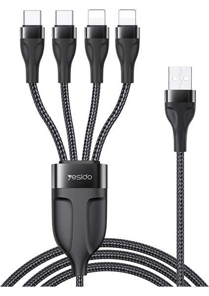 4'ü 1 Arada Usb'den Type C*2+Lightning*2 Şarj Kablosu Naylon Örgülü Cep Telefonu Kablosu (Yurt Dışından)