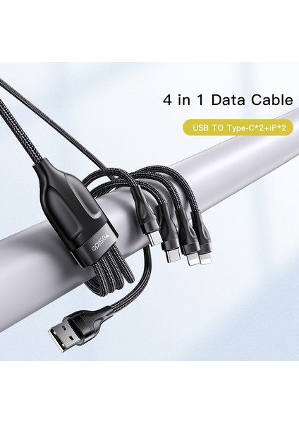 4'ü 1 Arada Usb'den Type C*2+Lightning*2 Şarj Kablosu Naylon Örgülü Cep Telefonu Kablosu (Yurt Dışından)
