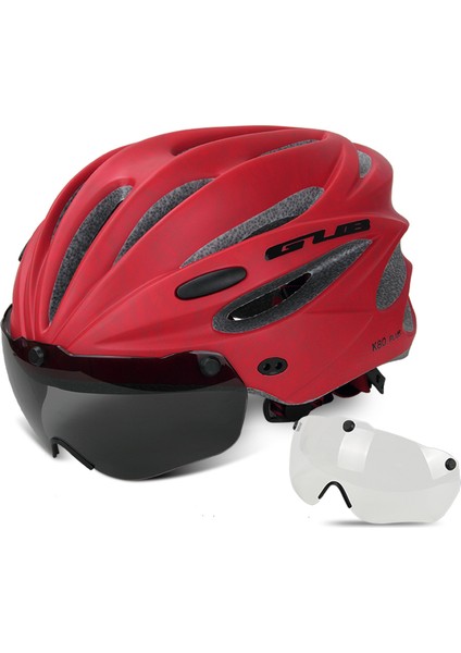 Kırmızı Beyaz Lens Stili Gub K80 Plus Kask Adsorpsiyon Mıknatıs Gözlük Dahili Kalıplı Mtb Yol Bisikleti Kaskı Erkek Güvenli Kadın Bisiklet Kaskı (Yurt Dışından)