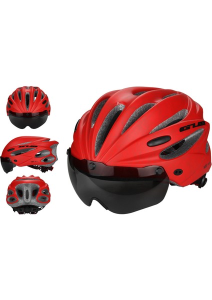 Kırmızı Beyaz Lens Stili Gub K80 Plus Kask Adsorpsiyon Mıknatıs Gözlük Dahili Kalıplı Mtb Yol Bisikleti Kaskı Erkek Güvenli Kadın Bisiklet Kaskı (Yurt Dışından)