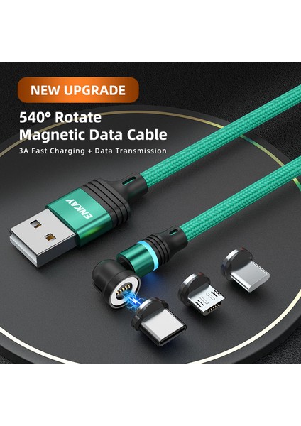 2m Manyetik Telefon Şarj Kablosu 3A Usb'den Ip'ye/tip-C/mikro USB Naylon Örgülü Veri Kablosu, LED Işıklı-Mor (Yurt Dışından)