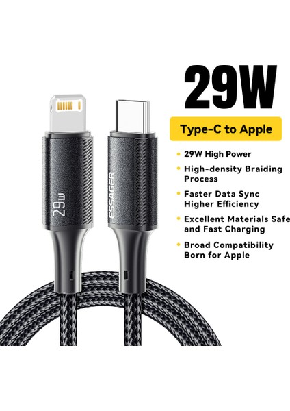 0,25M C-L Type-C-Lightning Pd 29W Hızlı Şarj Kablosu Veri Kablosu-Siyah (Yurt Dışından)