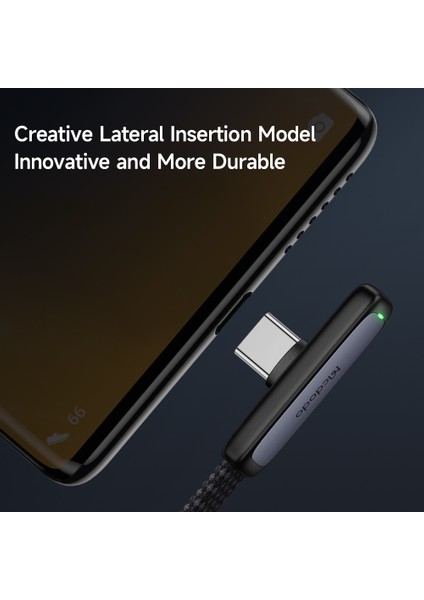 iPhone 15 Serisi için Mdd 1,8m Örgülü Veri Kablosu Tip-C 6A 100W Dirsek Açılı Şarj Kablosu-Siyah (Yurt Dışından)