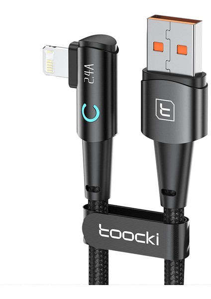 Usb-A-Lightning Dik Açılı Şarj Veri Kablosu, 2,4A, 2m-Siyah (Yurt Dışından)