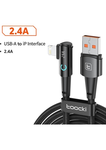 Usb-A-Lightning Dik Açılı Şarj Veri Kablosu, 2,4A, 2m-Siyah (Yurt Dışından) fiyatları