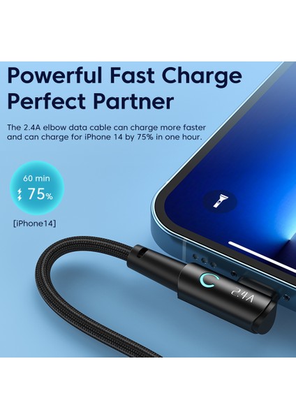 Usb-A-Lightning Dik Açılı Şarj Veri Kablosu, 2,4A, 2m-Siyah (Yurt Dışından) modelleri