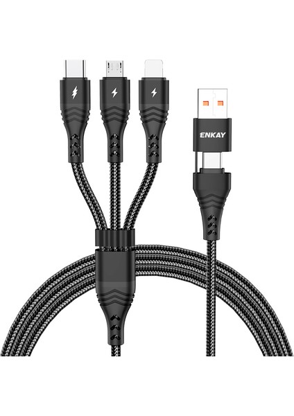 5A Hızlı Şarj Kablosu Type-C/usb'den Ip'ye/type-C/mikro USB Şarj Kablosu, 1,2 M-Siyah (Yurt Dışından)