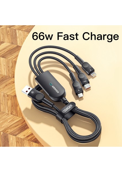 1,2 M 3'ü 1 Arada Mikro/tip-C/lightning Veri Kablosu 66W Hızlı Şarj Kablosu-Siyah (Yurt Dışından)