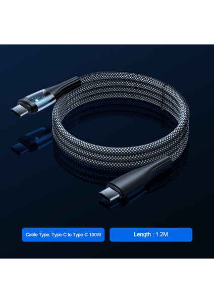 iPhone 15 Serisi için 1,2 M 100 W Hızlı Şarj Kablosu Tip-C'den Tip-C'ye Veri Iletimi Şeffaf Örgülü Kablo (Yurt Dışından)