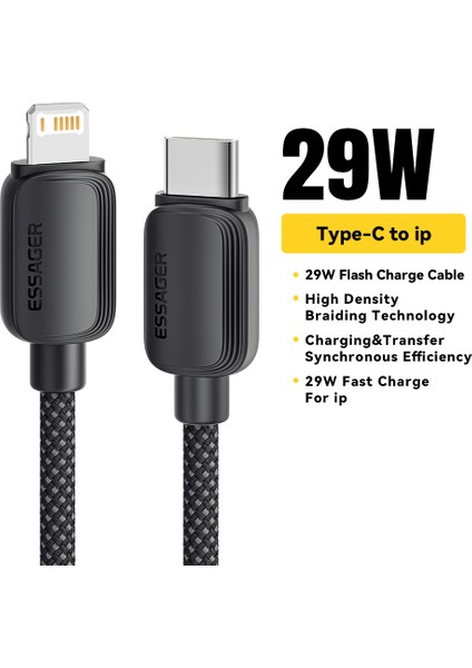 2m C-L 29W Type-C-Lightning Şarj Kablosu Veri Senkronizasyon Kablosu-Siyah (Yurt Dışından) modelleri