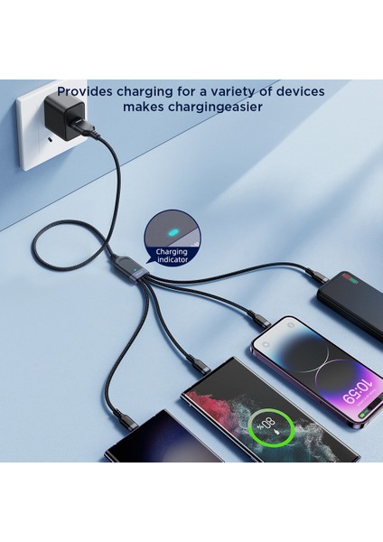 1,2 M Çok Amaçlı Seri 4'ü 1 Arada Type-C*2+Lightning+Micro 3,5A Hızlı Şarj Veri Kablosu (Yurt Dışından)