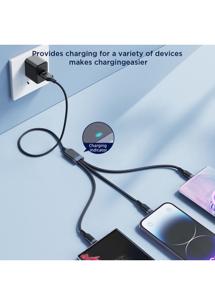 2 M Çok Amaçlı Seri 3'ü 1 Arada Lightning+Type-C+Micro 3,5A Hızlı Şarj Veri Kablosu (Yurt Dışından)