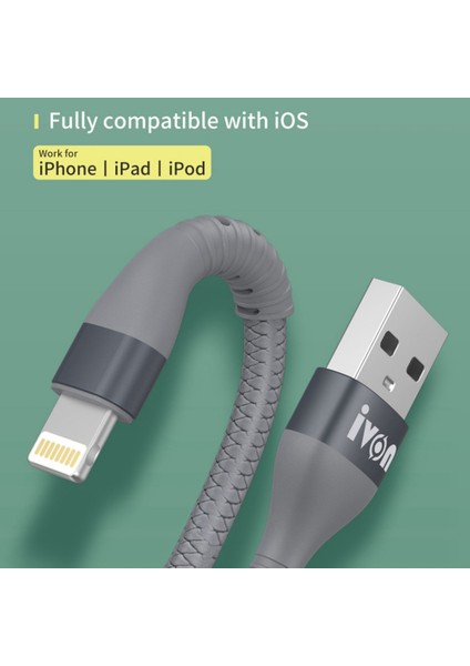 1,5m 2,4A Hızlı Şarj Veri Kablosu Usb'den 8 Pimli Esnek Ka Kabloya-Gri (Yurt Dışından)