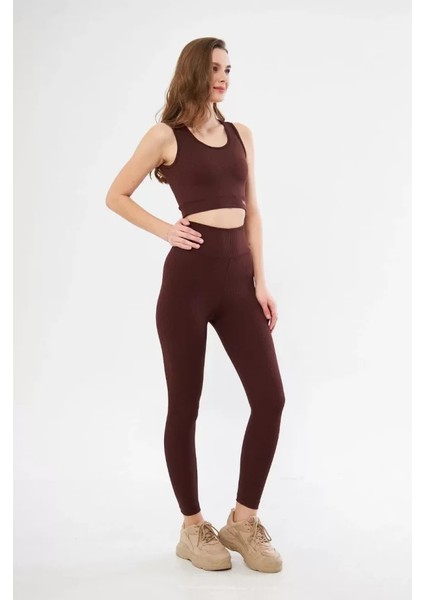 Tua Moda Crop Tayt Ikili Spor Takımı - Bordo