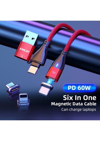 6'sı 1 Arada 1m Manyetik Şarj Kablosu Pd 60W Type-C/usb-A-Ip/type-C/mikro USB Veri Kablosu-Mor (Yurt Dışından) fiyatları
