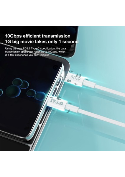 iPhone 15 Serisi için 1m 60W Pd Tip-C'den Tip-C'ye Hızlı Şarj Kablosu Veri Kablosu (Yurt Dışından)
