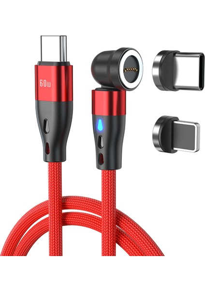 1m Pd 60W Manyetik Şarj Kablosu 2'si 1 Arada Tip-C-8 Pim + Tip-C Veri Aktarım Kablosu, LED Işıklı-Kırmızı (Yurt Dışından)