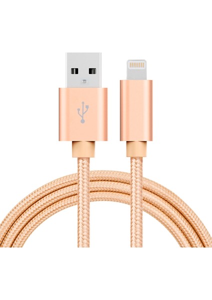 iPhone 7 Plus/7 Vb. için 2A Metal Lightning USB Şarj Senkronizasyonu Dokuma Kablo 1m-Altın (Yurt Dışından)