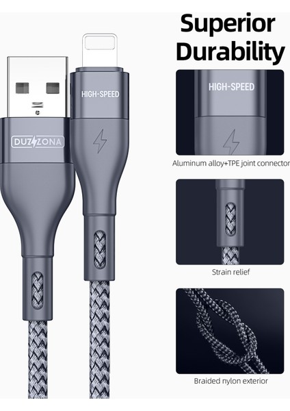 2m Usb-A-Lightning 2.4A Şarj Kablosu Naylon Örgülü Veri Iletim Kablosu (Yurt Dışından)