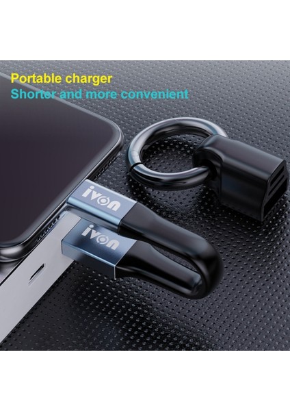 14,5 cm Taşınabilir 3.1A Hızlı Şarj Kablosu Usb-8 Pinli Veri Kablosu, Anahtarlık-Gri (Yurt Dışından)