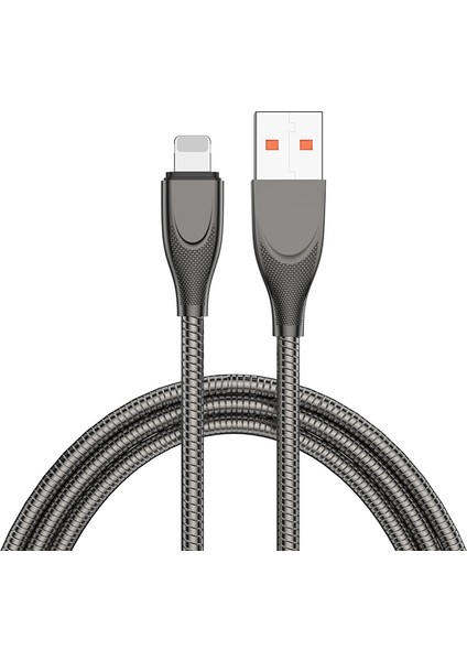 1m 2.4A Usb-A-Yıldırım Hızlı Şarj Kablosu Karbon Çelik Hortum Yaylı Veri Kablosu-Siyah (Yurt Dışından)