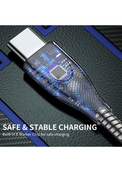 1m 2.4A Usb-A-Yıldırım Hızlı Şarj Kablosu Karbon Çelik Hortum Yaylı Veri Kablosu-Siyah (Yurt Dışından)