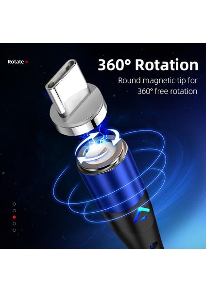 2m Manyetik Şarj Kablosu 2'si 1 Arada 3A Hızlı Şarj Usb'den 8 Pim'e + Type-C Veri Kablosu-Mavi (Yurt Dışından)