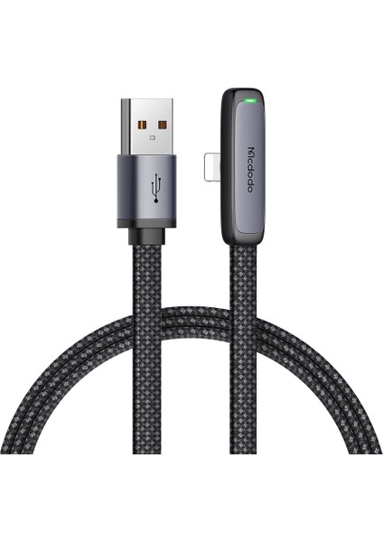 Mdd 1.8m Dirsek Açılı Usb'den Yıldırıma 3A Hızlı Şarj Kablosu Naylon Örgülü 480MBPS Veri Iletim Kablosu-Siyah (Yurt Dışından)