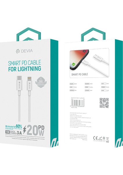 Devıa Smart Series EC146 1m Tip-C-Yıldırım Kablosu Pd Hızlı Şarj Telefon Veri Kablosu (Yurt Dışından)