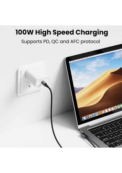 iPhone 15 Serisi için 2 M USB C Kablosu 100 W Pd Hızlı Şarj Kablosu Tip-C Erkek-Tip-C Erkek 90 Derece Dirsek Veri Kablosu (Yurt Dışından)